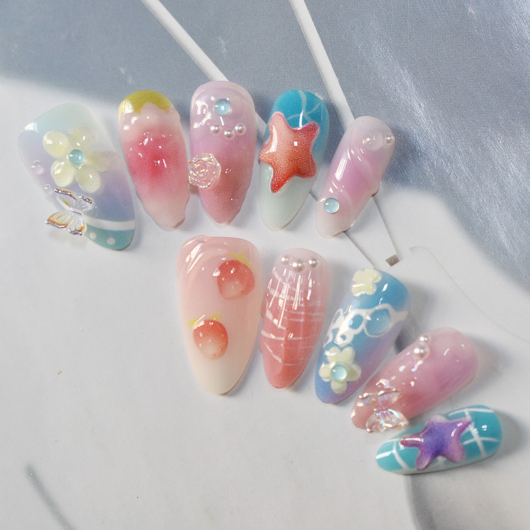Künstlerische Meeres-Themen Press-On Nail Art Karnz