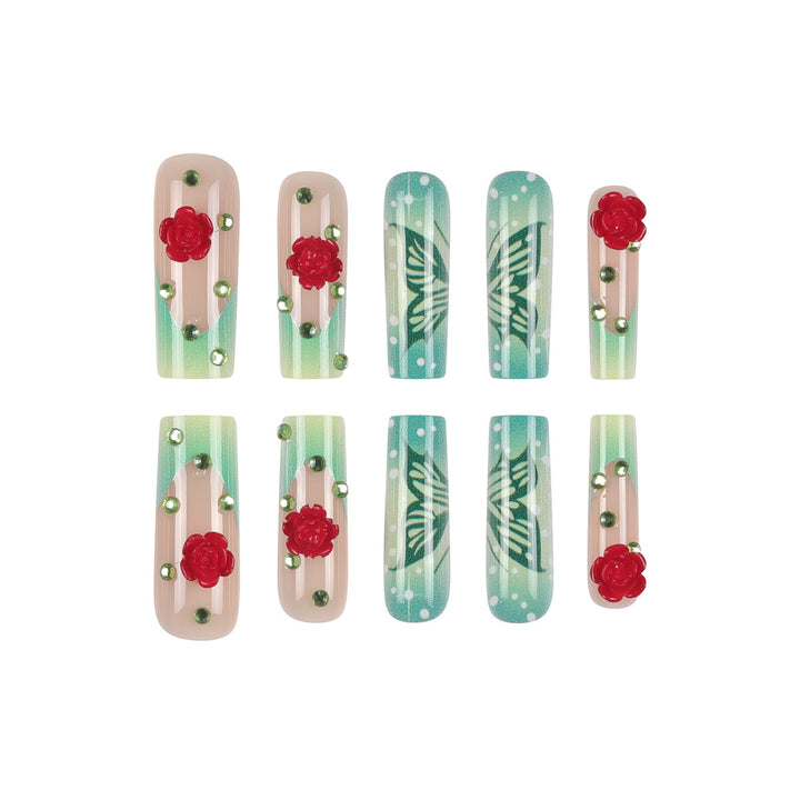Dekorativer floraler Schmetterling Press-On Nagelset Karnz