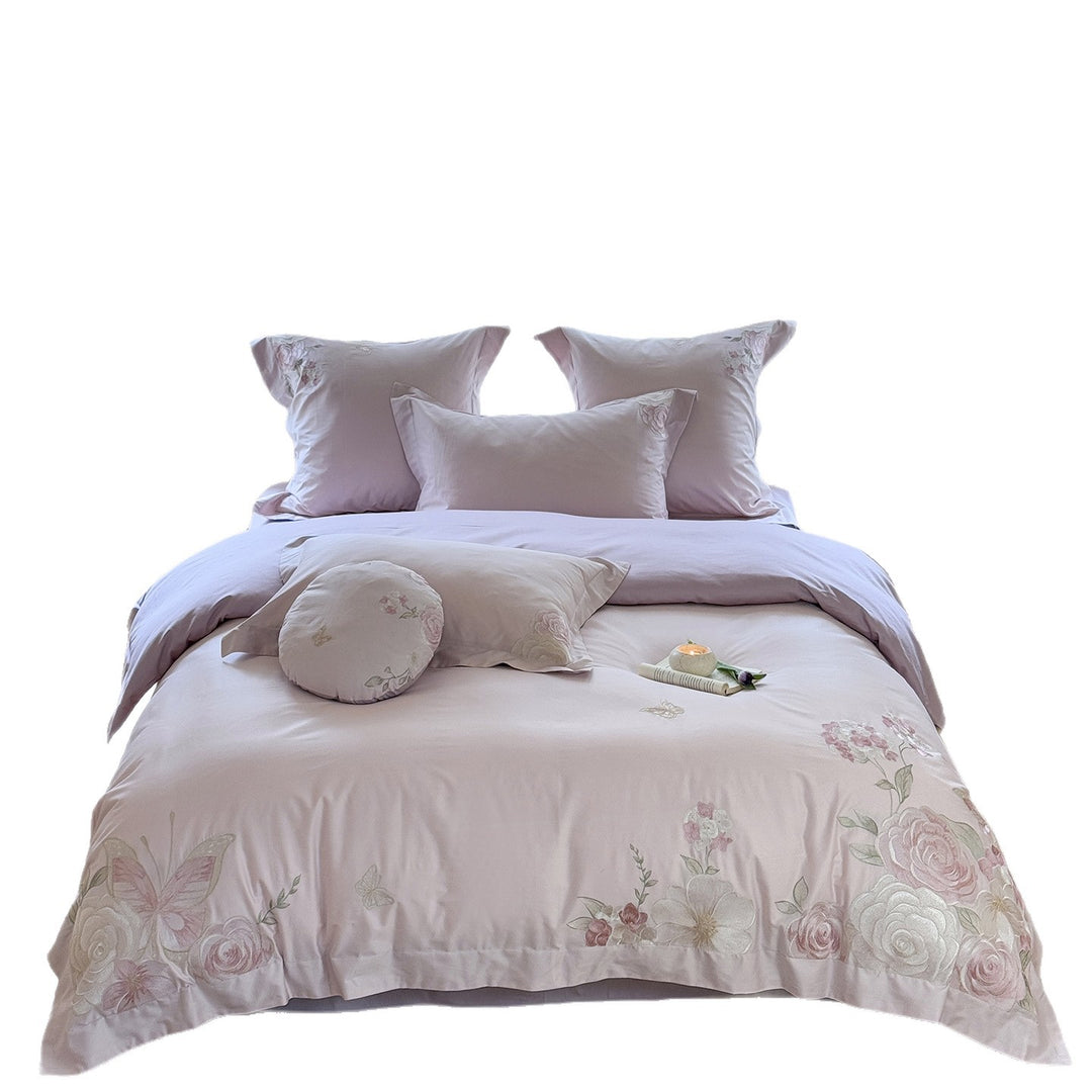 luxuriöses Baumwollsatin Bettwäsche-Set mit floraler Stickerei