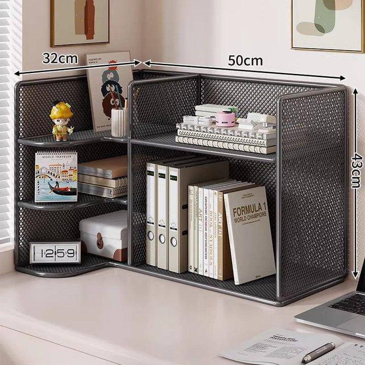 Eckiger Metallnetz-Multilevel-Schreibtisch-Organizer mit Fächer für Akten und Zubehör
