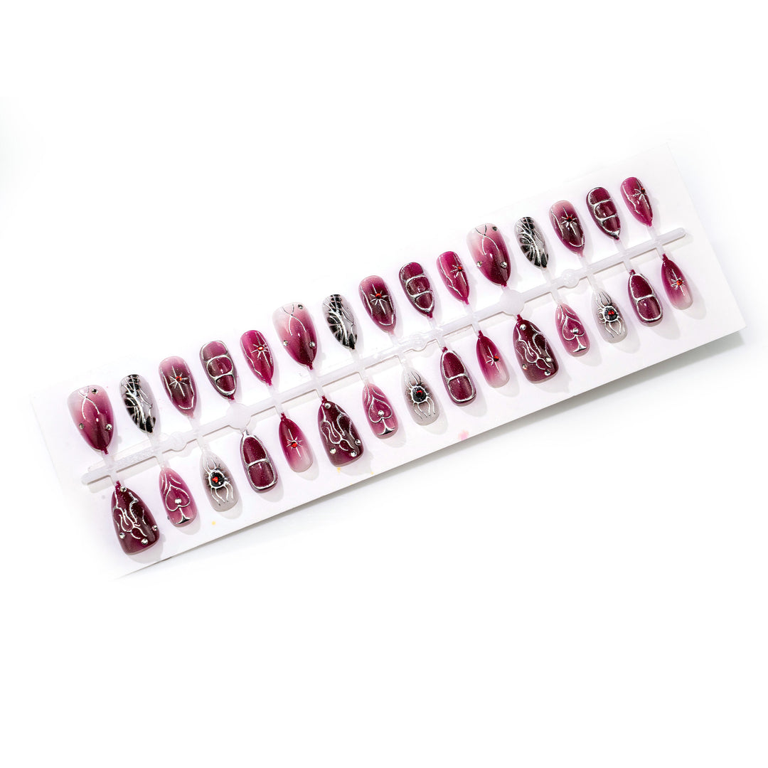 Premium Künstlerische Press-On Nagelkunst Set mit Gothic-Spinnen-Design