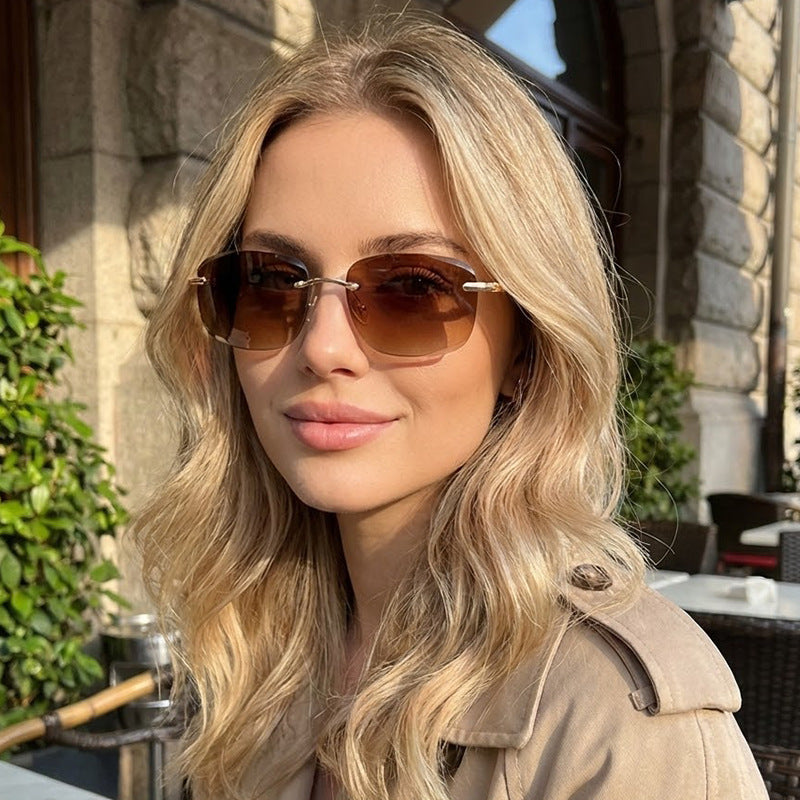 Damen Geometrische Premium-Sonnenbrille mit schmalem Rahmen Karnz