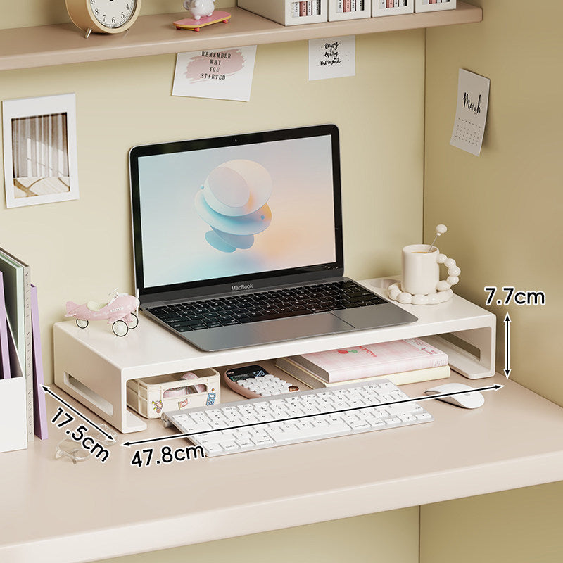 Minimalistischer Stahl-Laptop- und Monitorständer mit doppelter Ablage und Kabelmanagement