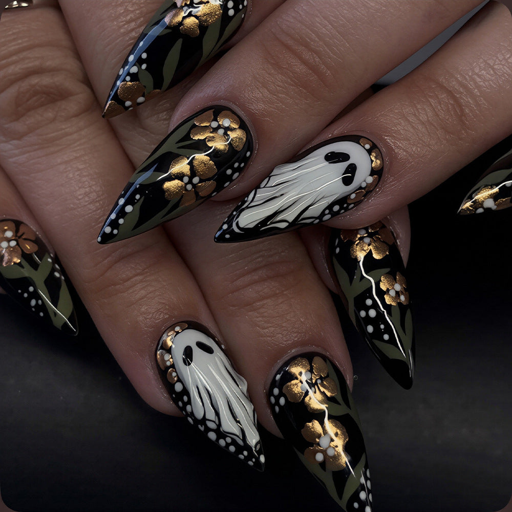 Künstlerische Geister- und Blumen-Themen Press-On Nagelkunst Karnz