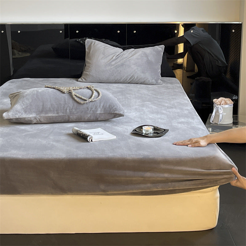 Samtvelours-Spannbettlaken mit extra tiefem Bund und elastischem Rundumgummi