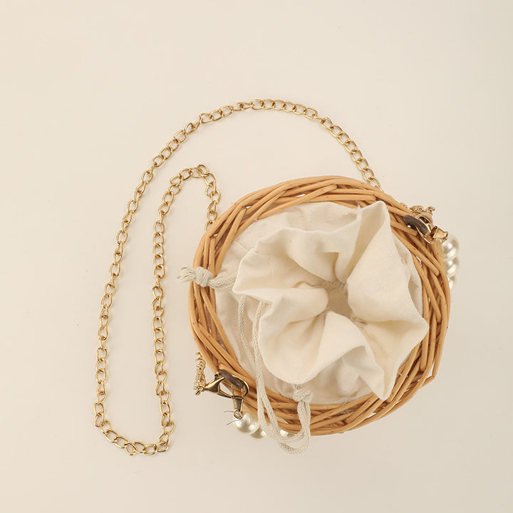 Damen elegante Korbtasche mit Perlenkette Karnz