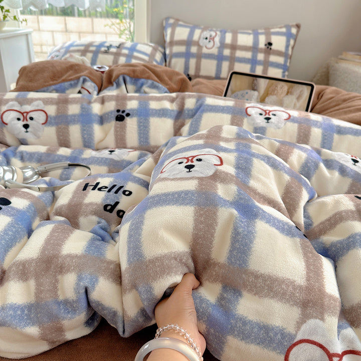 Ultra-Plüsch Teddy-Motiv Mikrofleece Komfortdecke mit gestepptem Loft