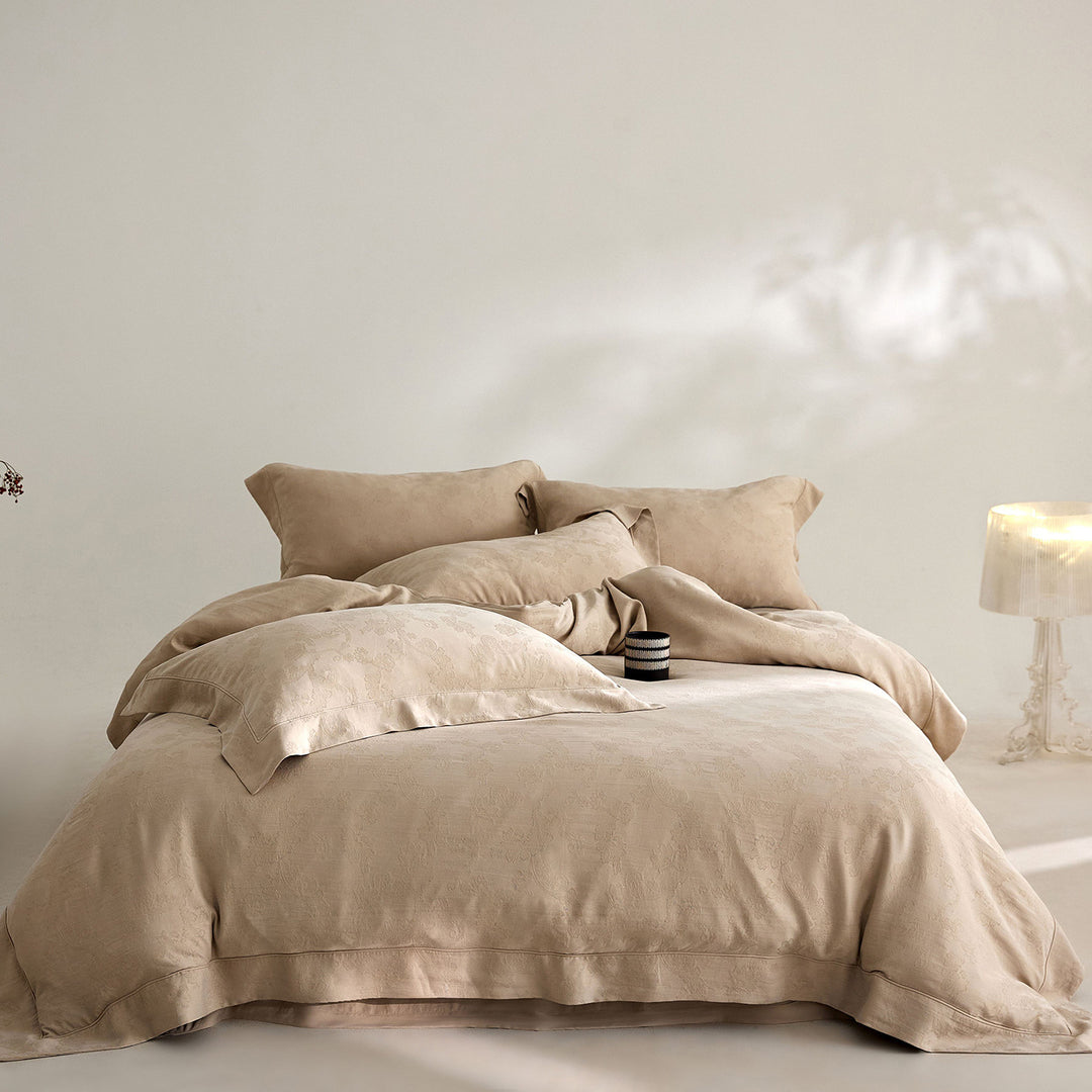Luxuriöses Jacquard-Paisley-Baumwollsatin-Bettbezug-Set mit Oxfordkante
