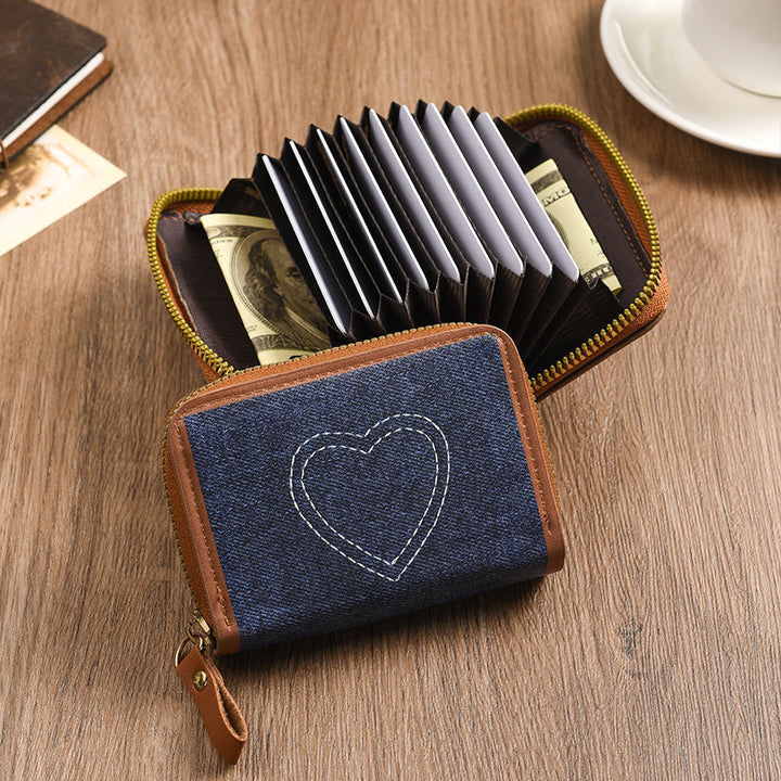 Reißverschluss-Denim-Herz-Münztasche Karnz