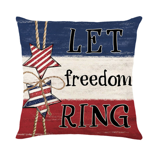 Patriotische Baumwoll-Leinen-Kissenbezug mit 'Let Freedom Ring' Americana-Druck