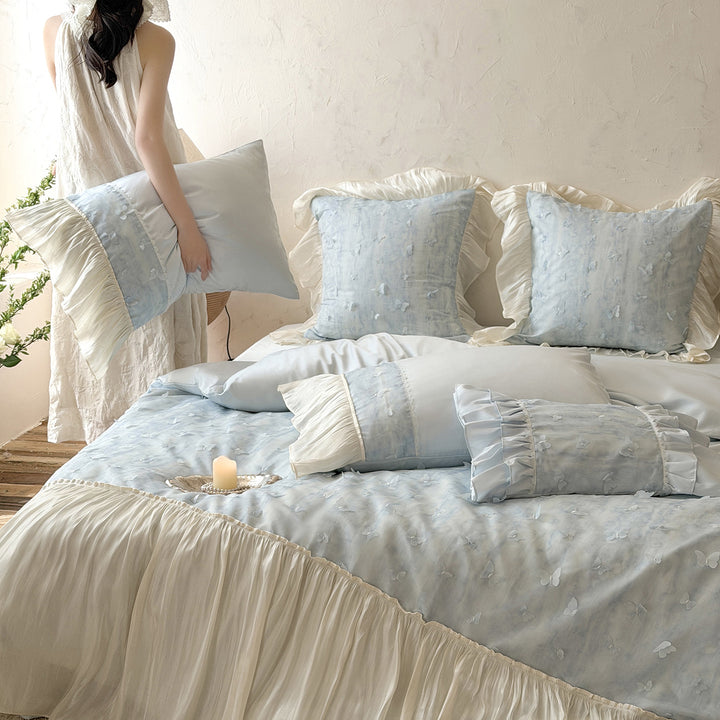 Watercolor Butterfly Ruffled Duvet & Euro Sham Set
