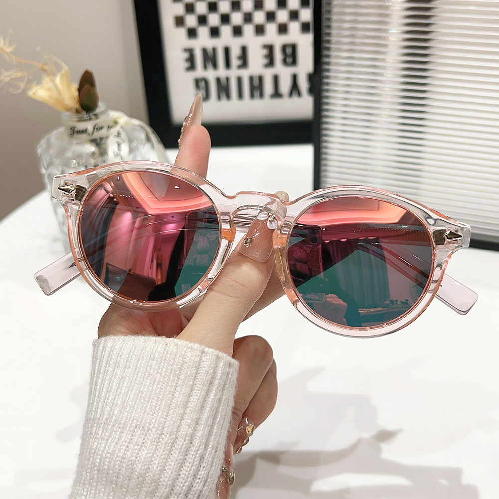 Damen modische Sonnenbrille mit transparentem Rahmen und gelben Gläsern Karnz