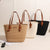 Damen Handtasche aus strukturiertem Naturmaterial mit braunen Lederriemen Karnz