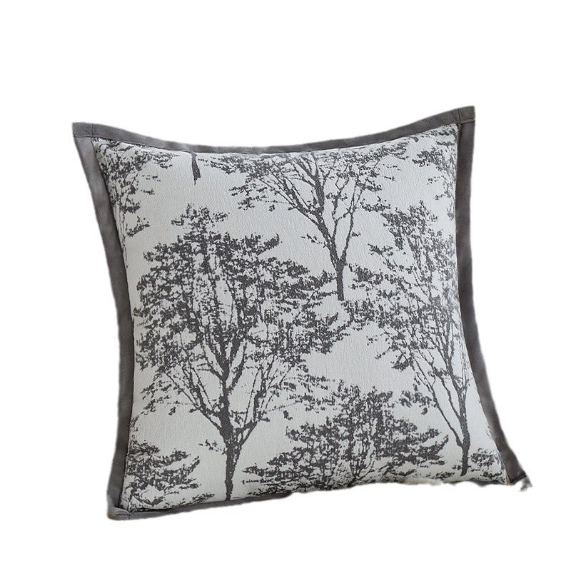 Quadratischer Zierkissenbezug mit fein gewebtem Baum‑Jacquard und samtiger Keder Karnz