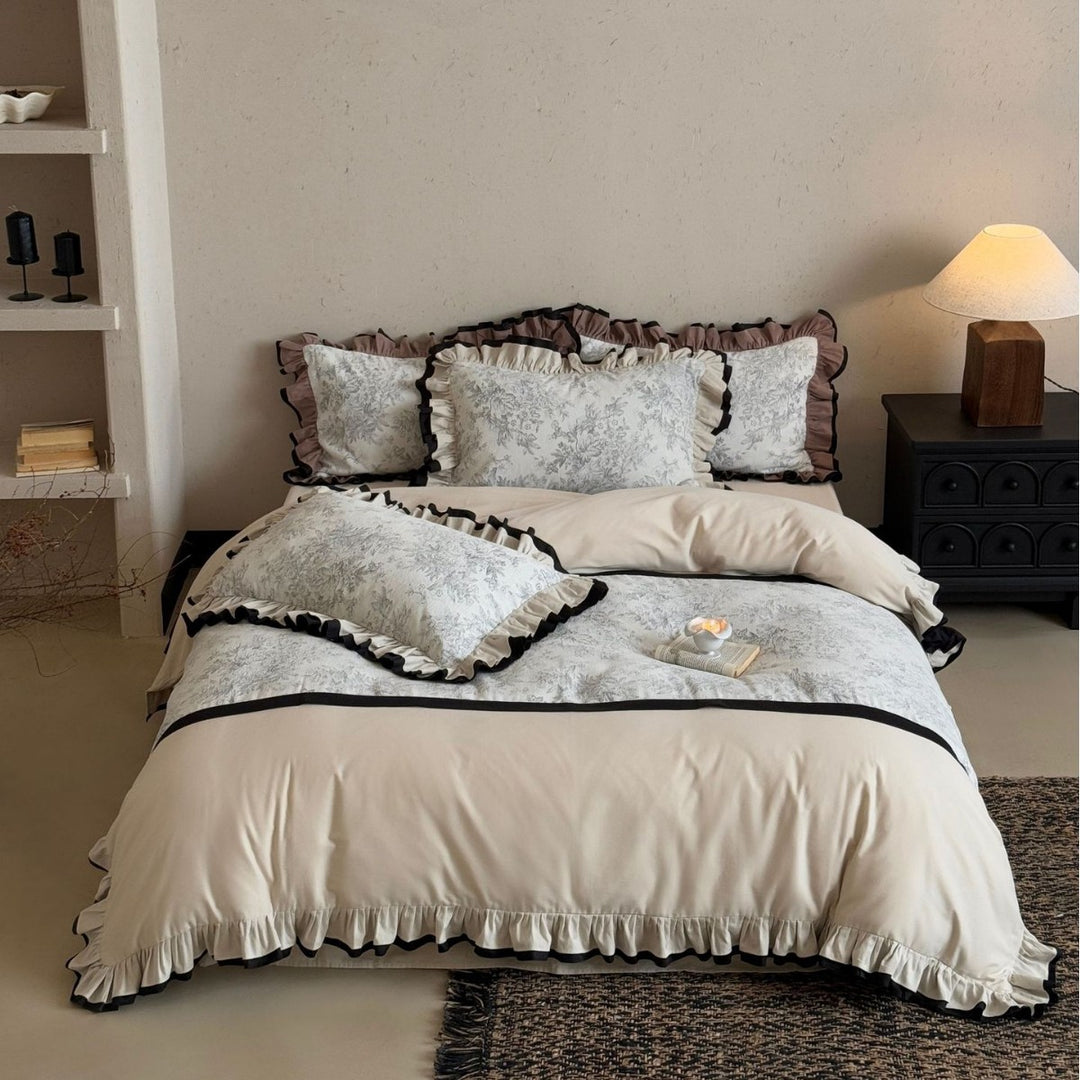 Romantisches Bettwäsche-Set mit Rüschen und feinem Toile‑Muster