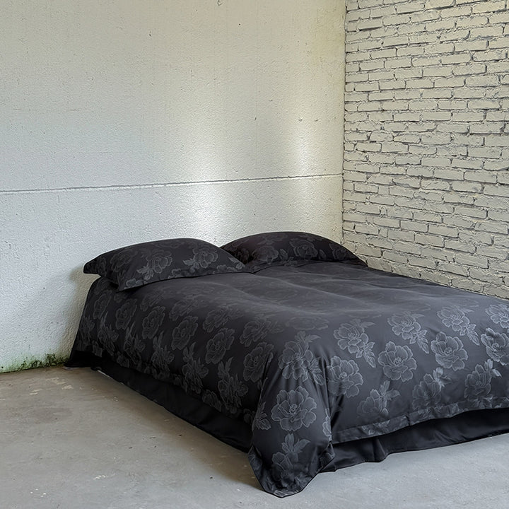 Satin-Bettbezug-Set mit dezentem Ton-in-Ton Blumenjacquard