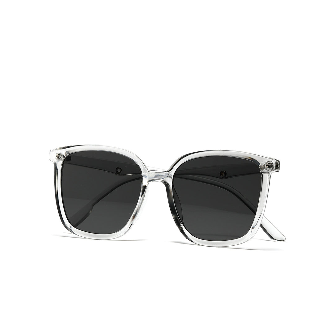 Damen stilvolle quadratische Sonnenbrille mit klarem Rahmen und polarisierten Gläsern Karnz