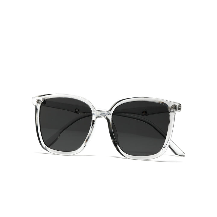 Damen stilvolle quadratische Sonnenbrille mit klarem Rahmen und polarisierten Gläsern Karnz
