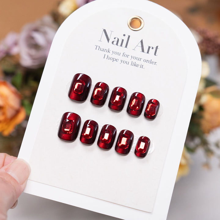 Premium Glänzendes Press-On Nagelset mit Strass-Akzenten