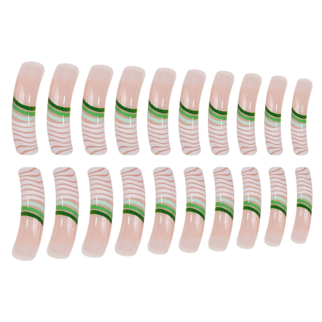 Künstlerisches Langes Press-on-Nagelset mit Einzigartigem Gestreiftem Design Karnz