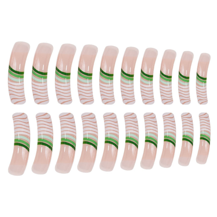 Künstlerisches Langes Press-on-Nagelset mit Einzigartigem Gestreiftem Design Karnz