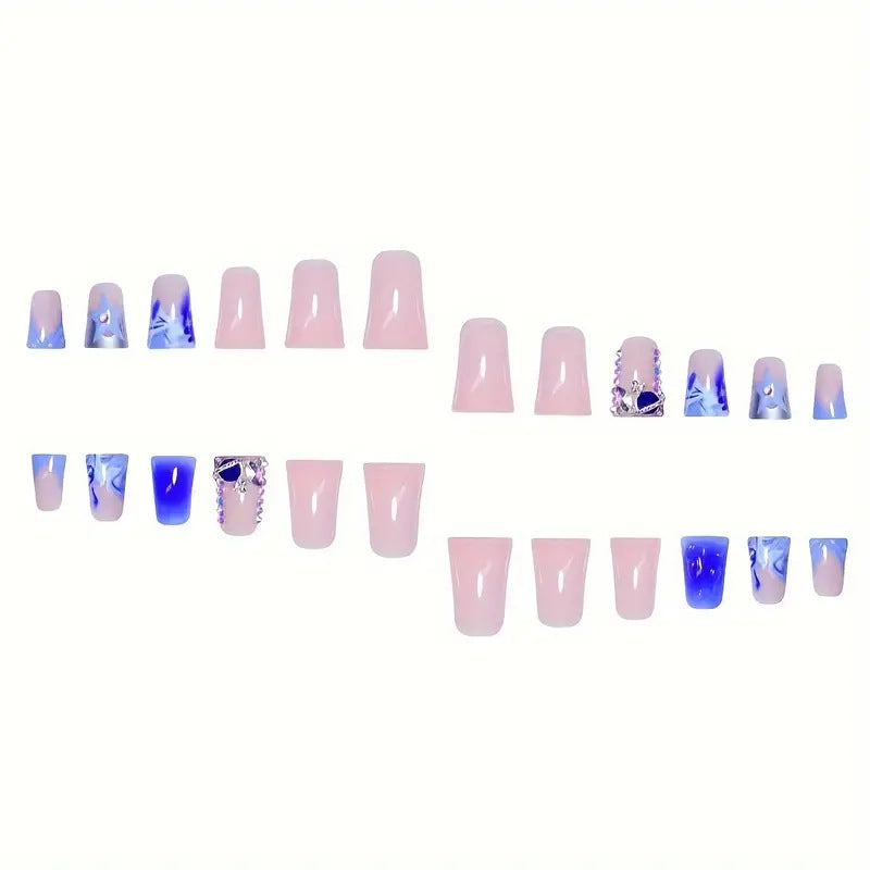 Künstlerisches Acryl Press-On Nagelset mit Edelsteinakzenten Karnz