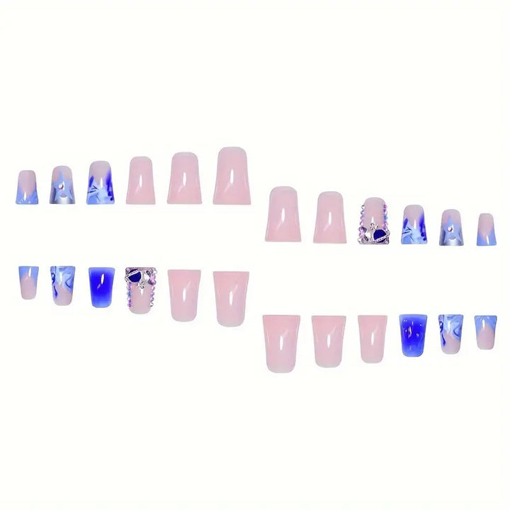 Künstlerisches Acryl Press-On Nagelset mit Edelsteinakzenten Karnz
