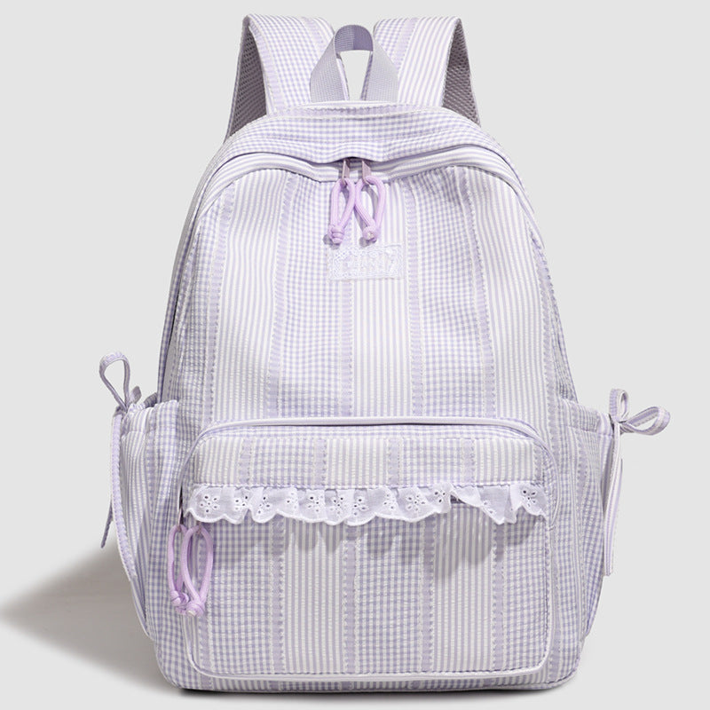 Stylischer gestreifter Rucksack mit Spitzenbesatz Karnz