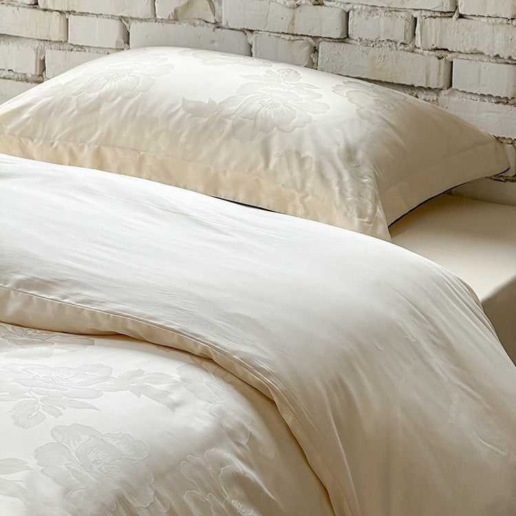 Satin-Bettbezug-Set mit dezentem Ton-in-Ton Blumenjacquard
