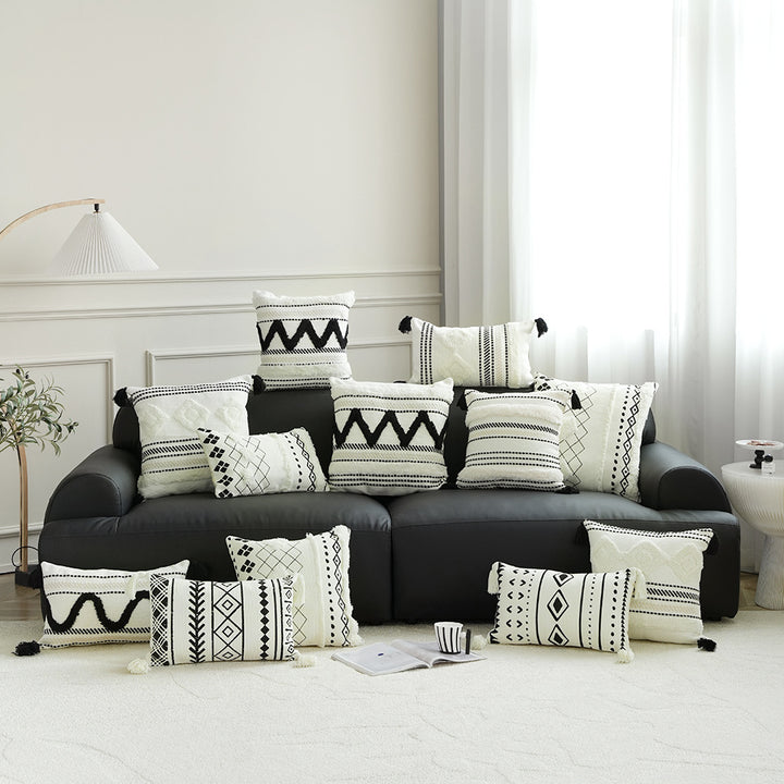 Rechteckiges gewebtes Lumbar-Dekokissen mit Tuft‑Diamanten und Quasten