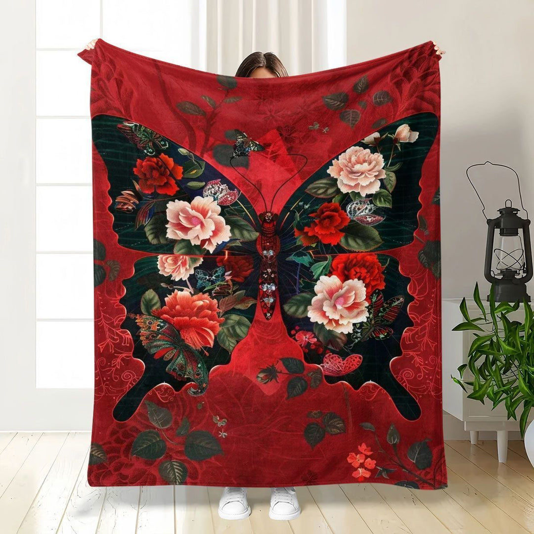 Fluffy Butterfly Print Fleece-Decke