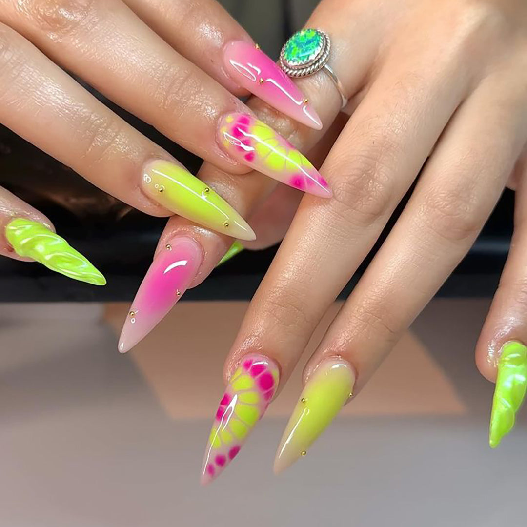 Künstlerische Neon-Stiletto-Press-On-Nägel Karnz