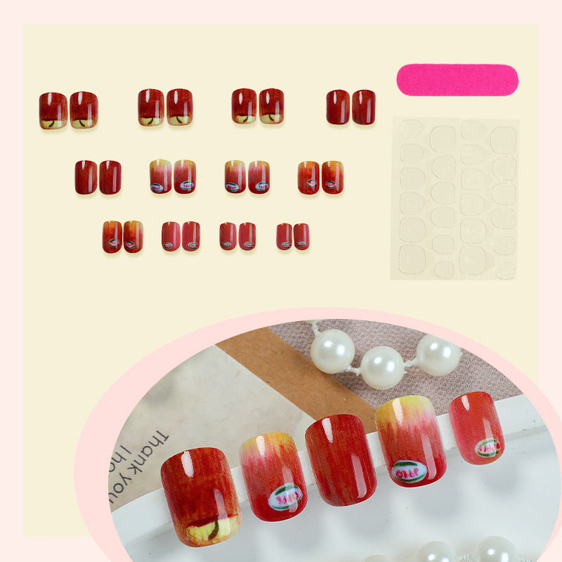 Künstlerisches Press-on-Nail-Set mit einzigartigen Apfel-Designs Karnz