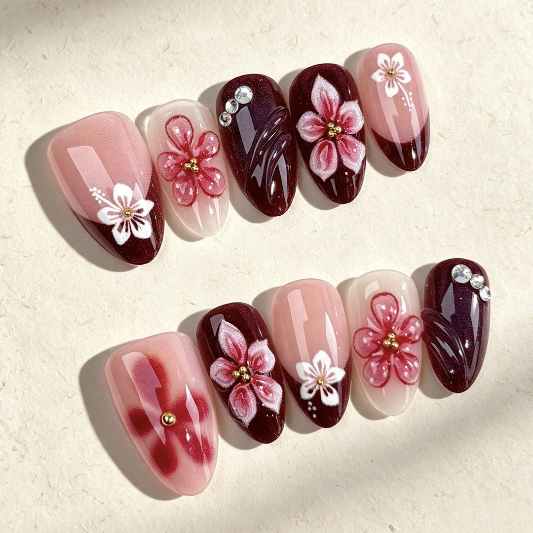 Blumen-Prägetechnik Handgefertigte Press-On Nagelkollektion