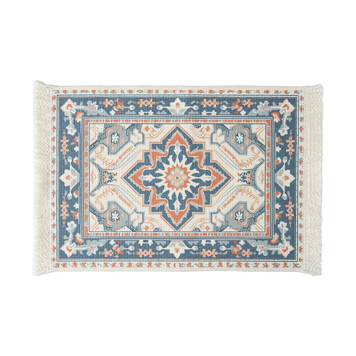 Gewebter kleiner Läufer-Teppich im Vintage-Ornamentstil mit Fransen