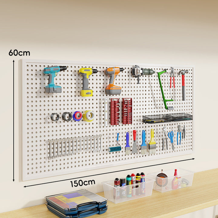 Wandmontiertes perforiertes Metall-Pegboard-Werkzeugorganisator-Panel mit modularen Haken und Aufbewahrungsbehältern