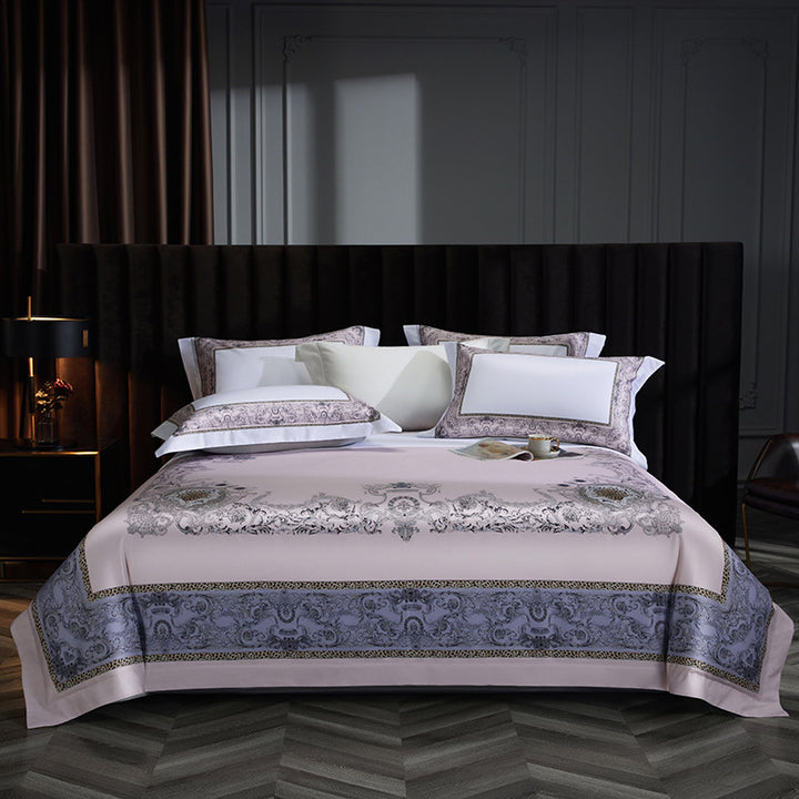 Satin-Feel Art Deco Bettbezug Set mit besticktem Motiv