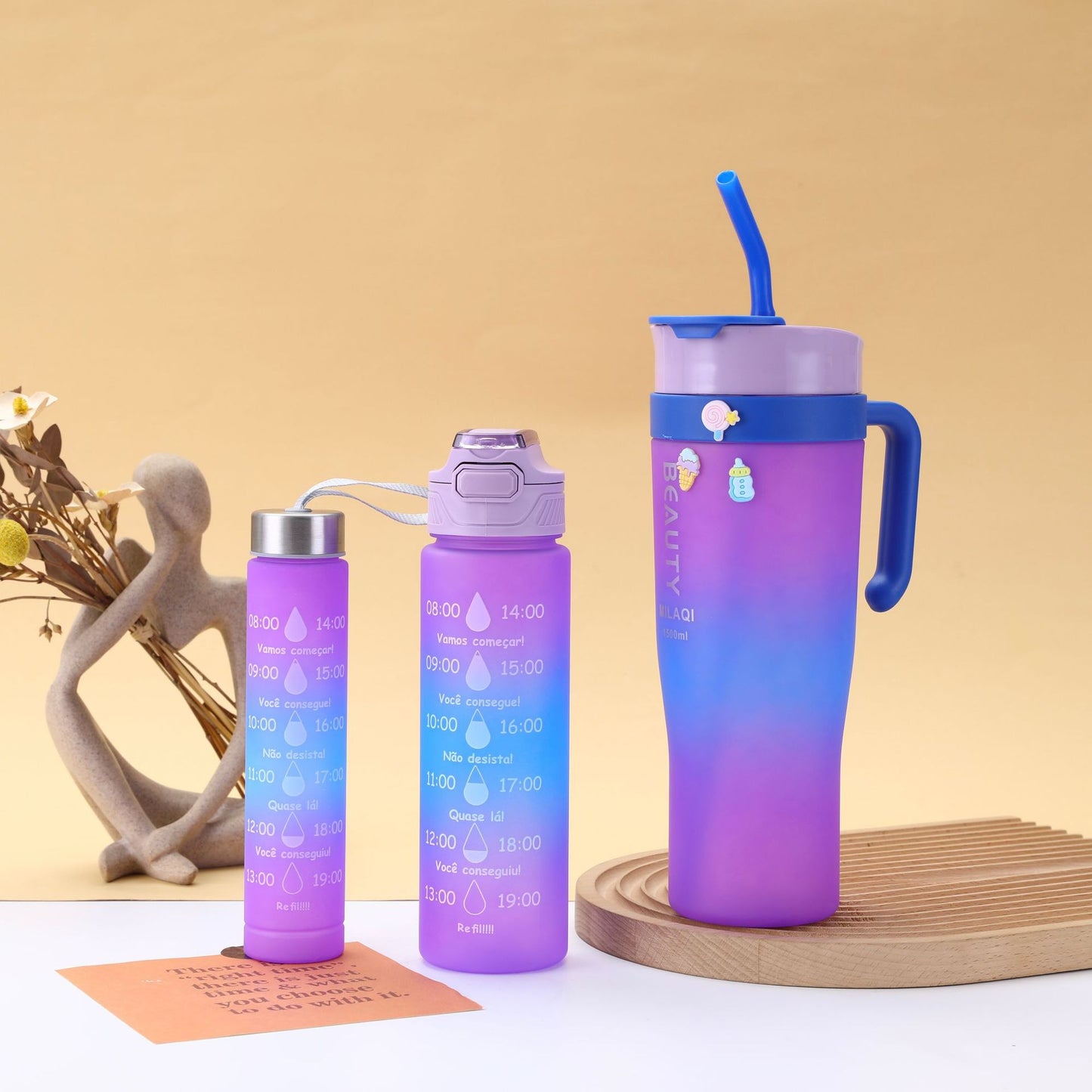 Damen stilvolle und praktische Wasserflasche mit Motiv und Zeitmarkierung Karnz