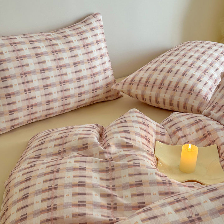 Plaid Baumwollsatin Bettbezug und Kissenbezug Bettwäsche Set