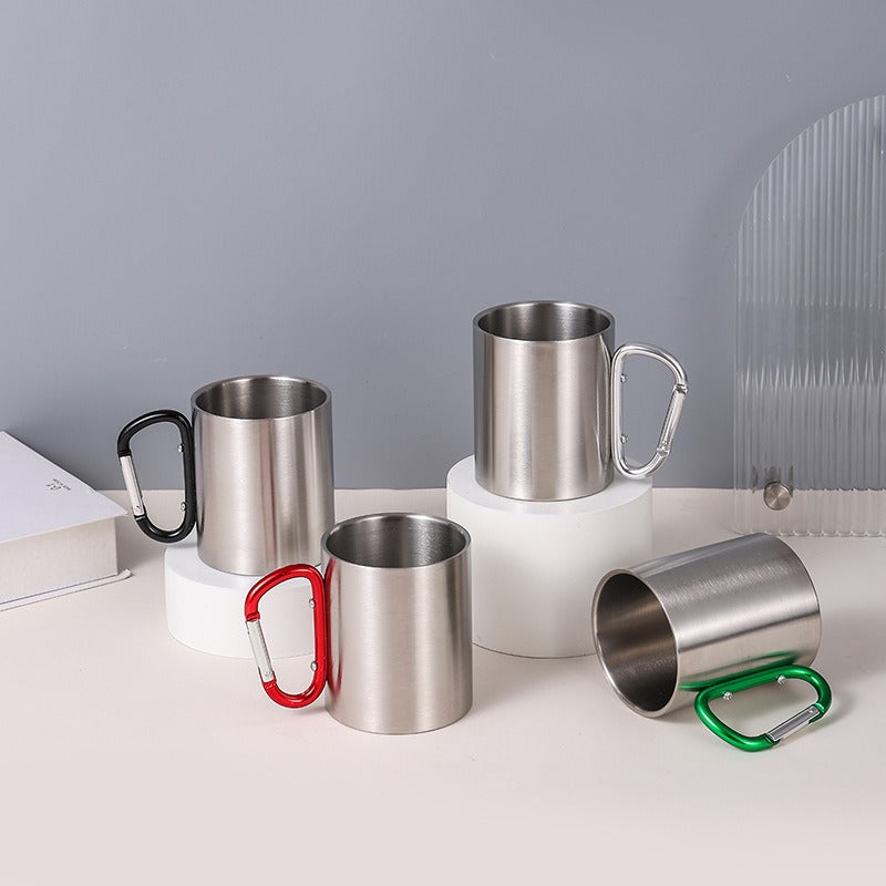 Damen Edelstahl Kaffeebecher mit Karabinergriff Karnz
