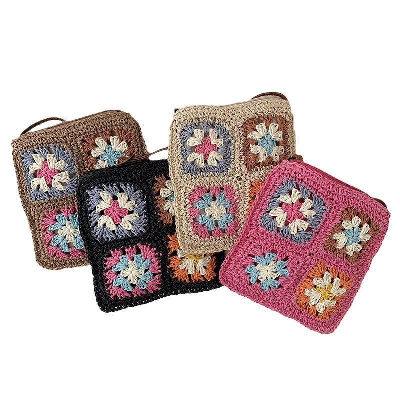 Damen Handtasche im Vintage-Stil mit buntem Häkelmuster Karnz
