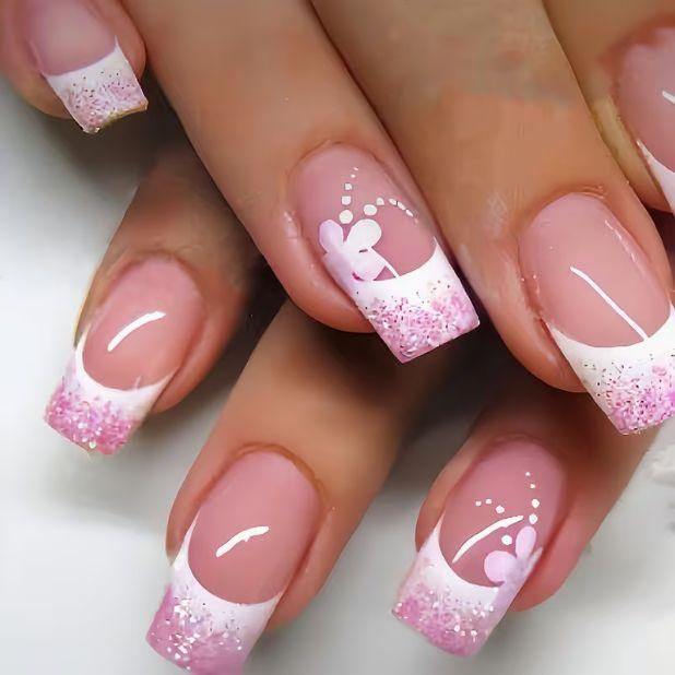 Elegantes französisches Tip Glitter Nagelset Karnz