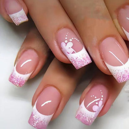 Elegantes französisches Tip Glitter Nagelset Karnz