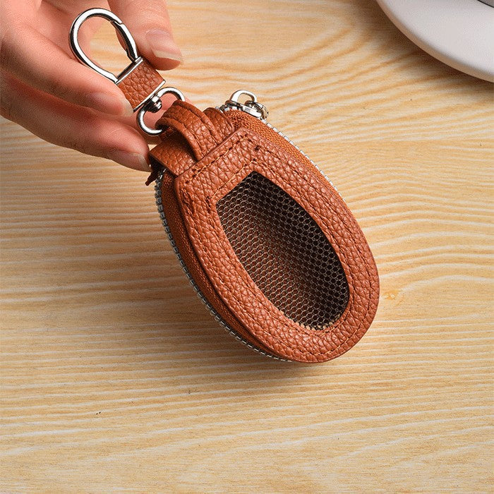 Texturiertes Leder-Münzfach mit Clip Karnz