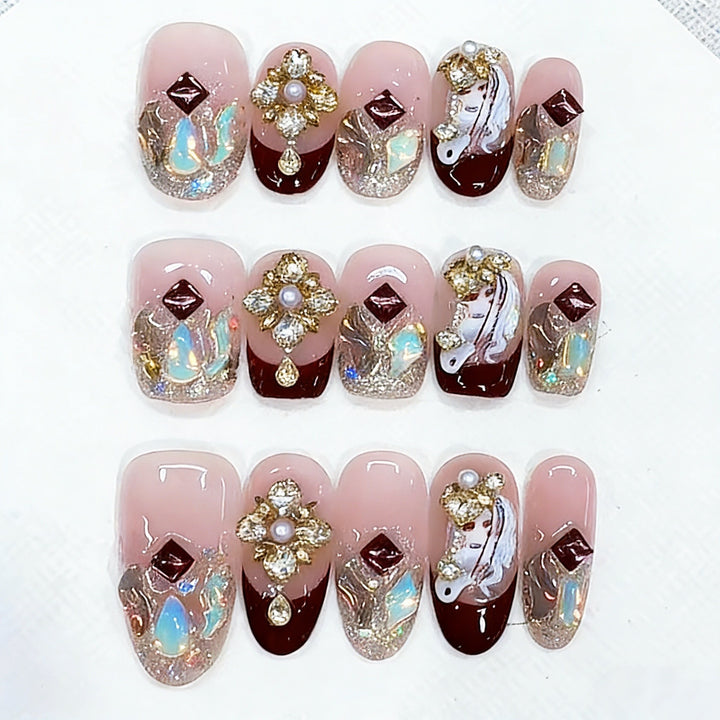 Luxuriöses Künstlerisches Press-On-Nagelset Karnz