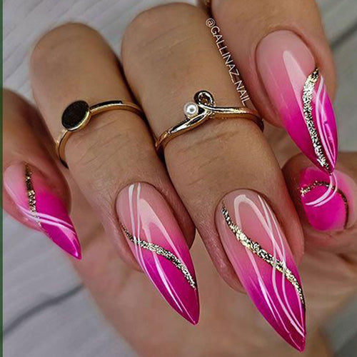 Elegantes Stiletto Press-On Nagelkunst-Set mit Glitzerakzenten Karnz