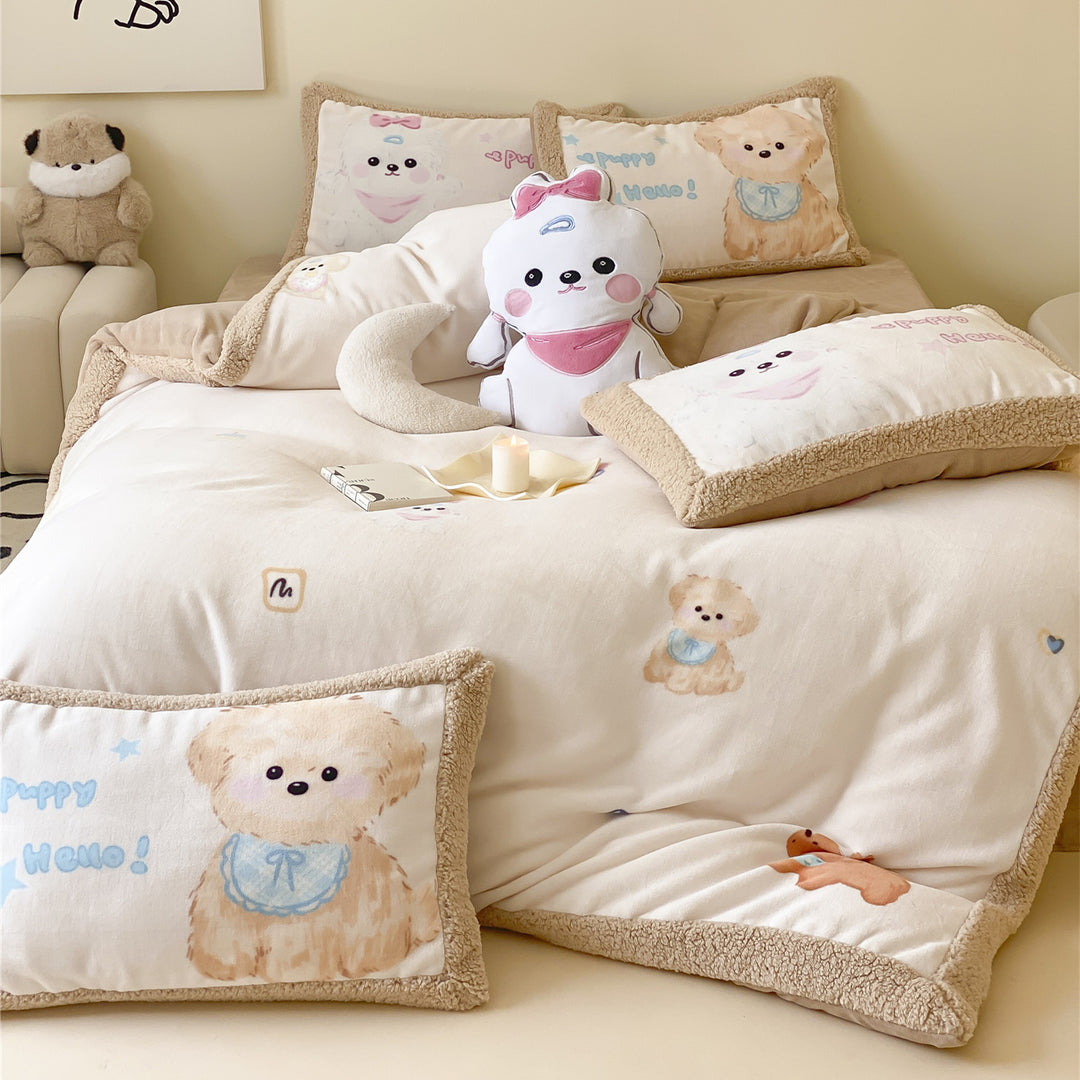 Kinderbettwäsche-Set mit Teddyfleece-Besatz und niedlichen Panda- & Bärenmotiven