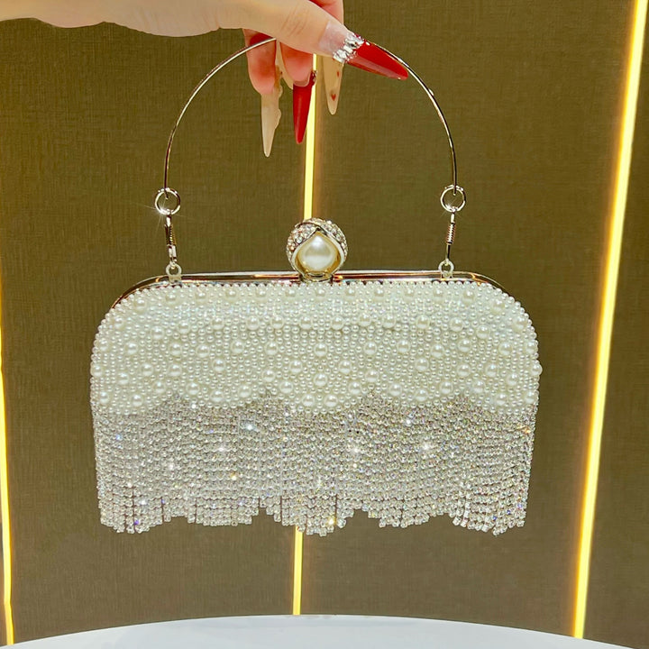 Elegante Perlen- und Kristall-Abendhandtasche