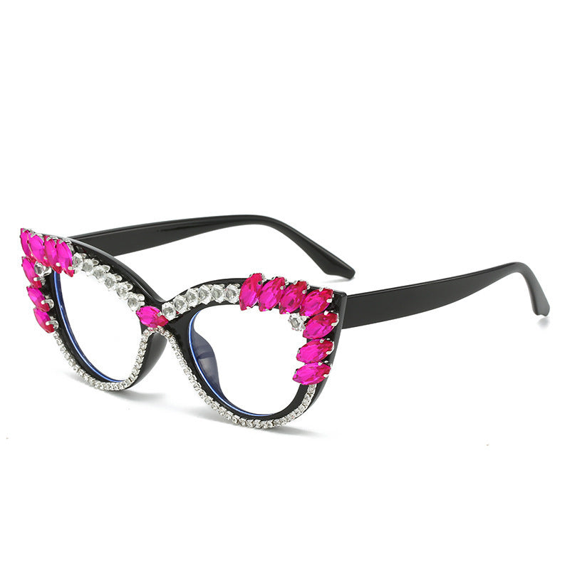 Damen Glamouröse Cat-Eye Sonnenbrille mit Kristallverzierung Karnz