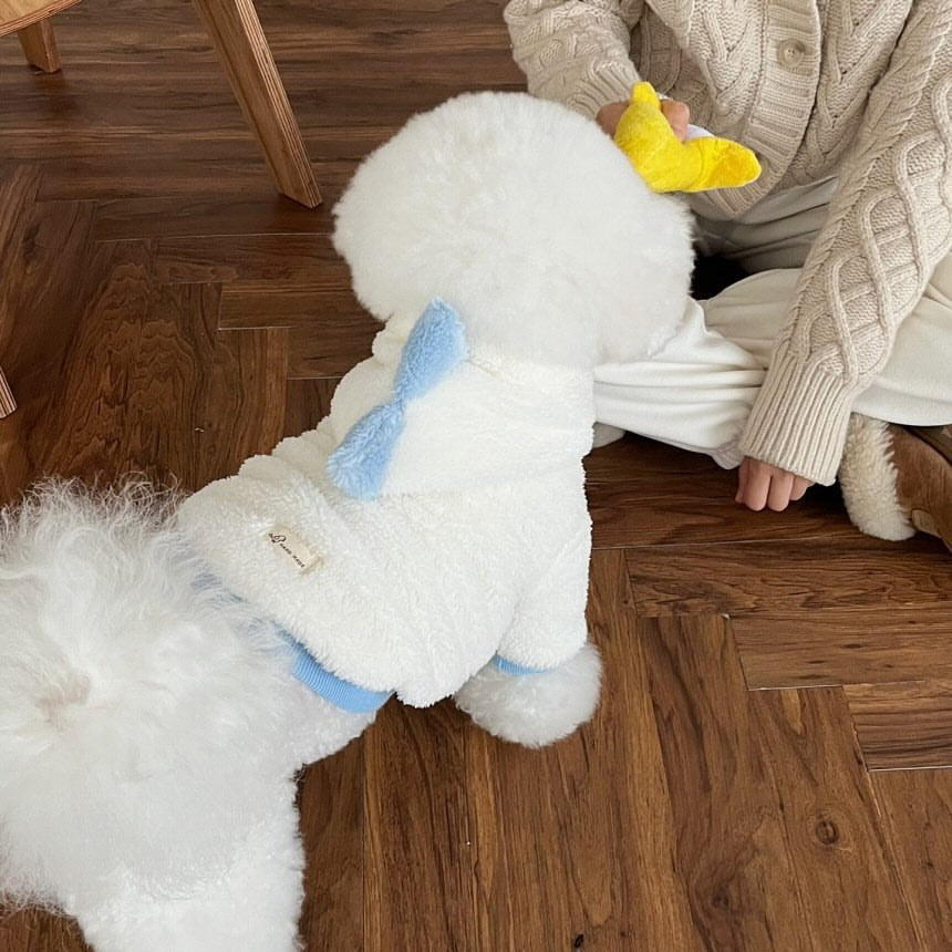Plüsch Fleece Kapuze Hundejacke mit Akzent und geripptem Saum